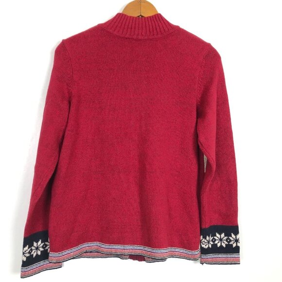 Vtg Christopher & Banks Nordic Snowflake Patchwork Knit Cardigan Small Deer Zip - Picture 3 of 11